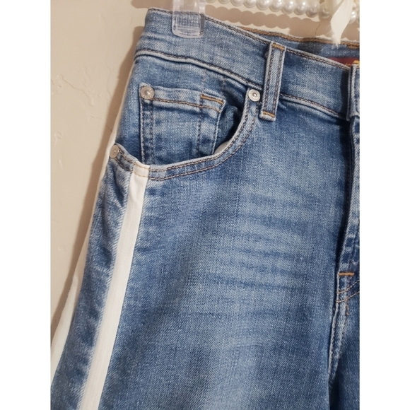 7 FAMK Jean Womens 24 Blue Denim Alexa Cropped Frayed Striped Wide Leg Raw Hem - Picture 8 of 12